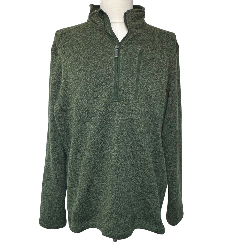 WOOLRICH Men's XXL Green 1/4 Zip Pullover Sweater High Neck Pocket Outdoor GORP